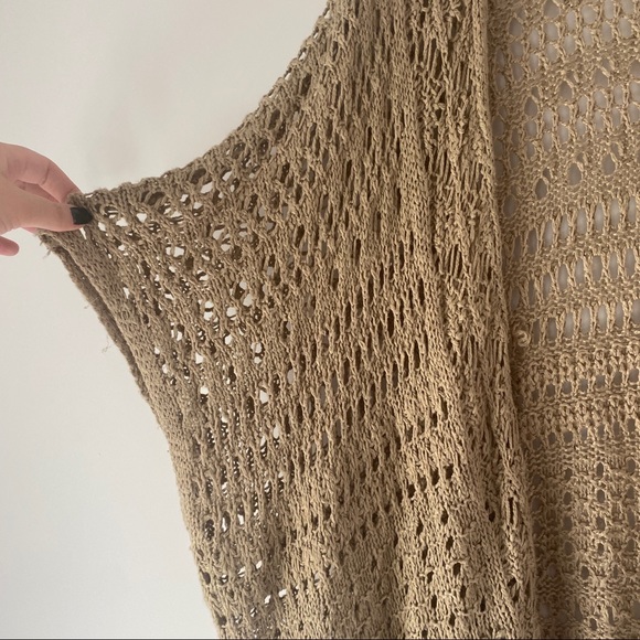Tan Crochet Shawl Cardigan - Picture 2 of 5